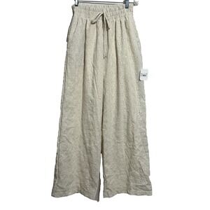 Altar'd State Cream Ivory Linen Eyelet Floral Linen Wide Leg Lined Pants Size XS